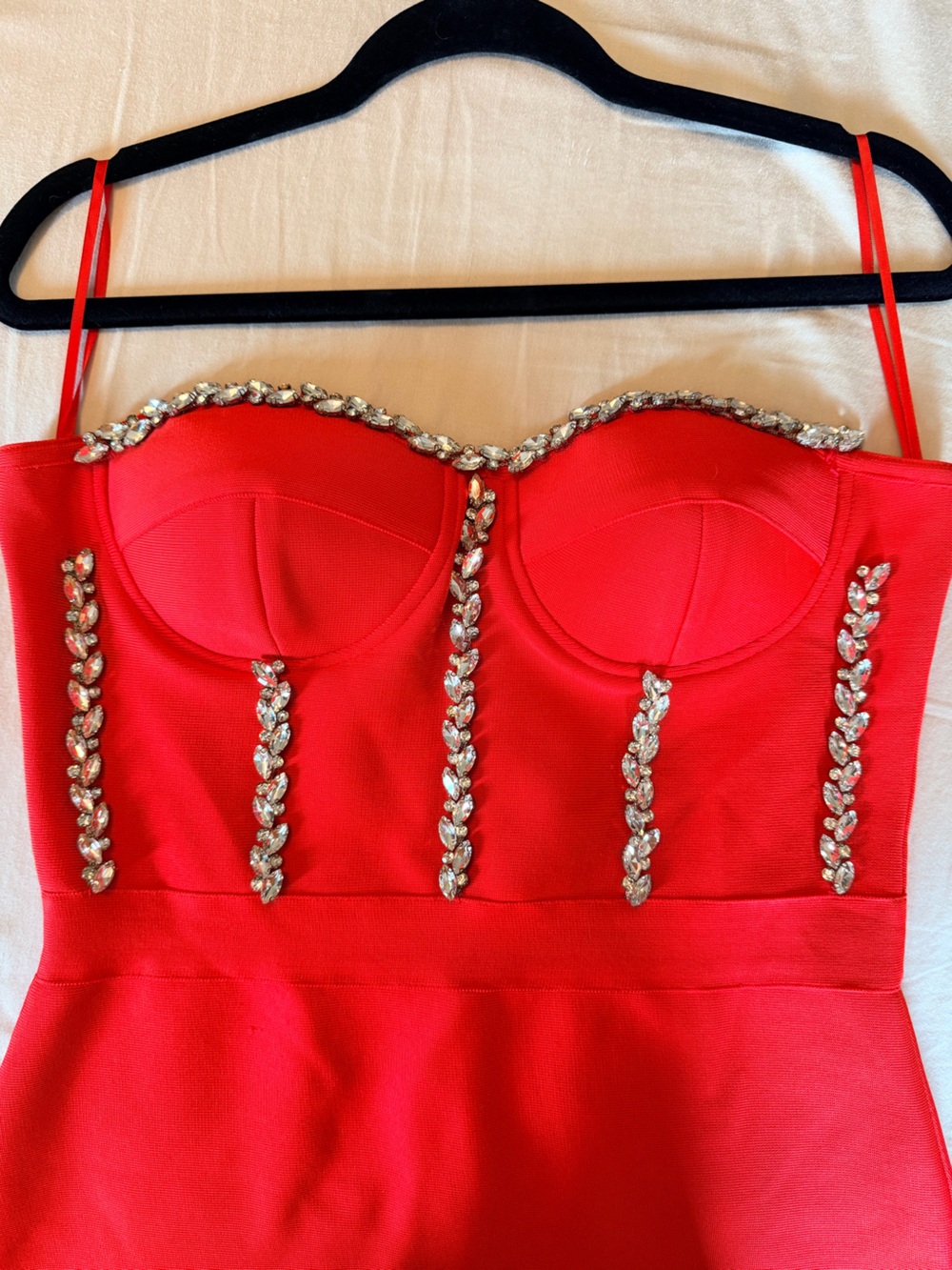 Red strapless bandage dress